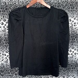 Ann Taylor Factory Elegant Black Puff Sleeve Blouse